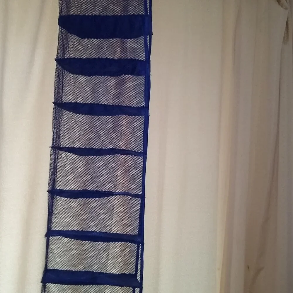 Hanging closet shoe organizer, blue hanging shoe shelves